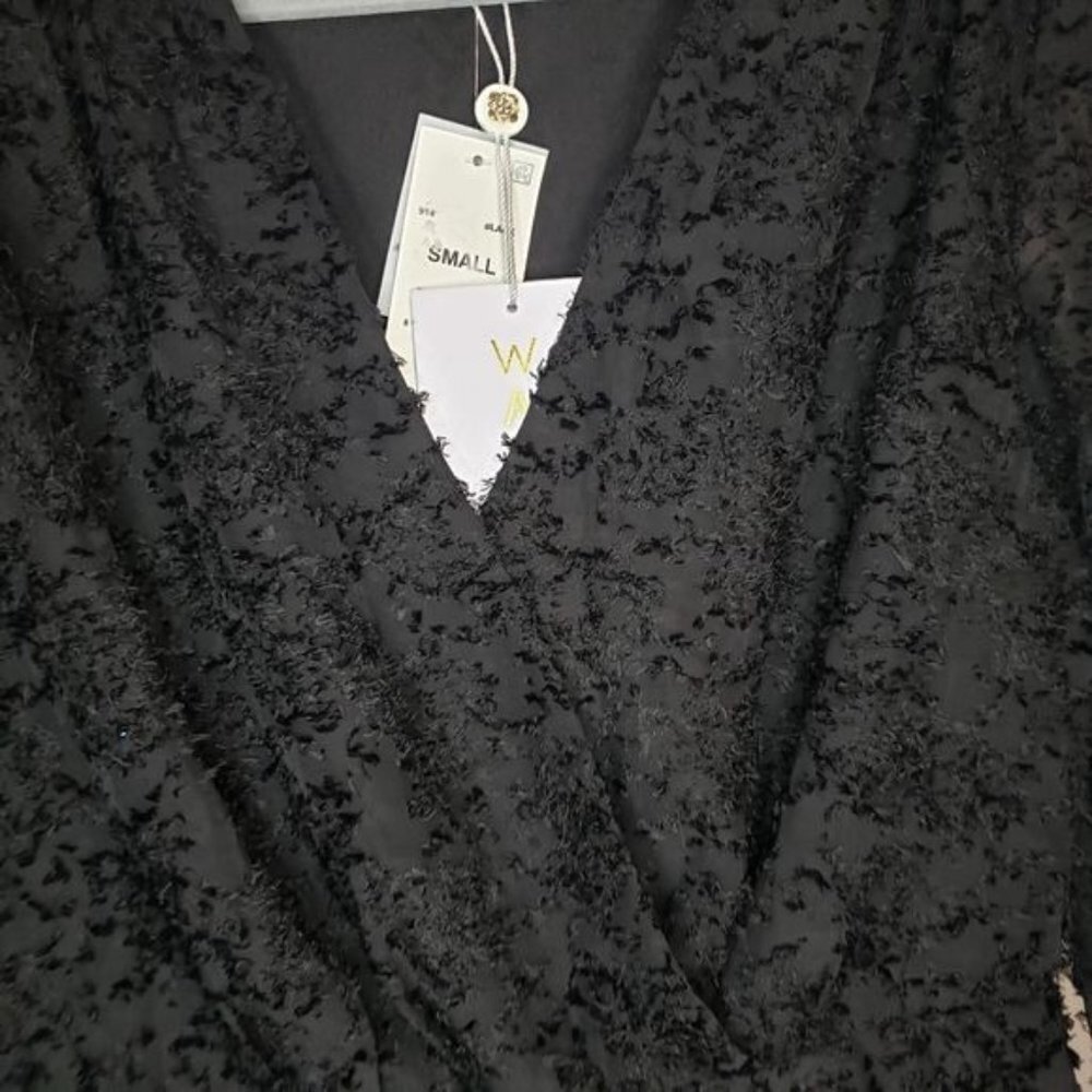 NWT WAYF Rae Puff Sleeve Rouche‎ Textured Mini Dres - Picture 9 of 14